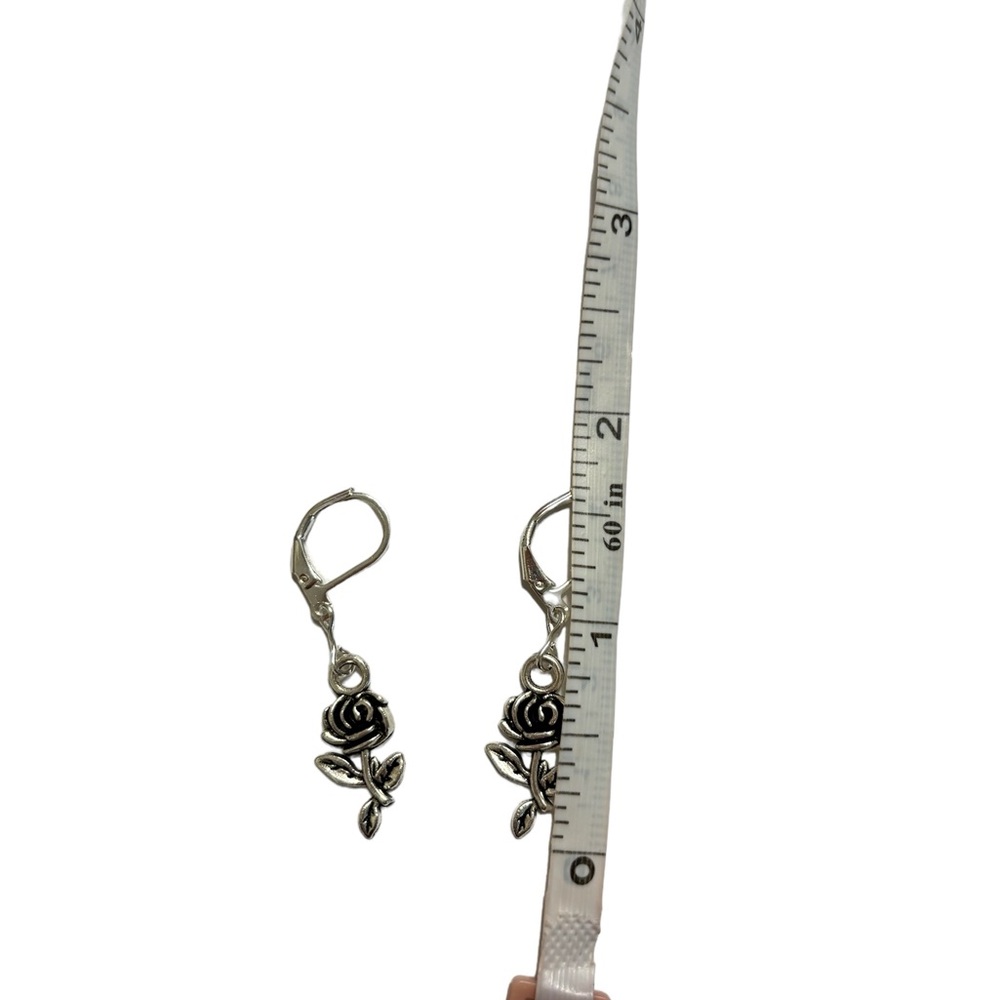 Lilianne rose flower charm stamped 925 sterling silver charm plain earrings - Picture 3 of 3